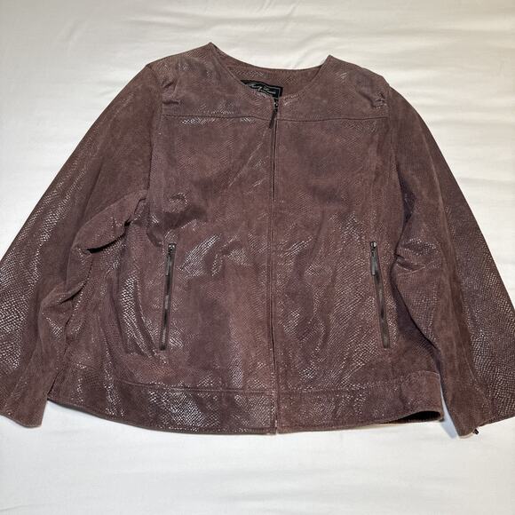 Terry Lewis Leather Jacket Womens 1X Brown Shiny Animal Print Classic Luxuries - Picture 1 of 13